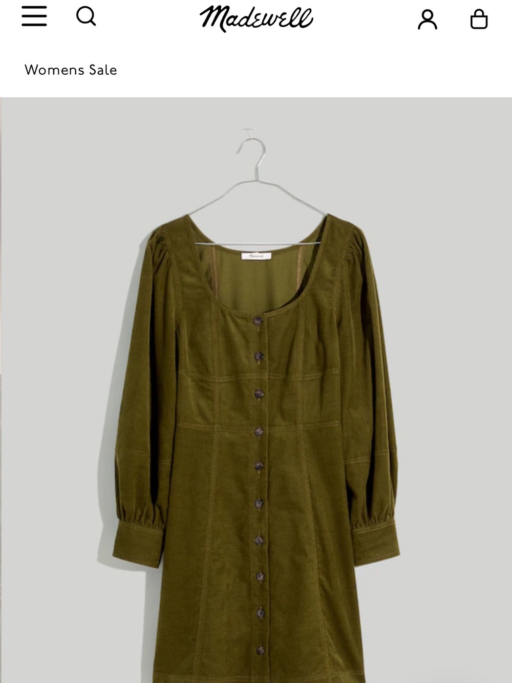 Madewell Corduroy Seamed Long-Sleeve Mini Dress in Kale Size 6 - Picture 5 of 12